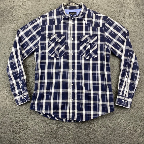 Silver Jeans Co. Mens‎ L Plaid Long Sleeve Button Up Shirt Western Pockets - Picture 1 of 11